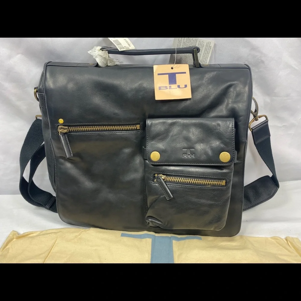 Tosca Blu Black leather Messenger Crossbody Shoulder CarryOn Travel Business Bag